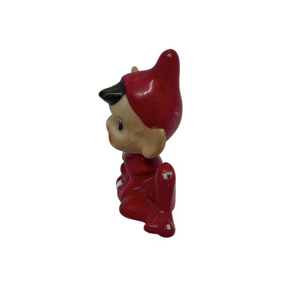 Vintage Red Pixie Elf Pointed Ears Ceramic Figurine Japan Mid Century Christmas - Picture 3 of 10